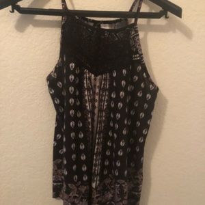 Black boho print tank top